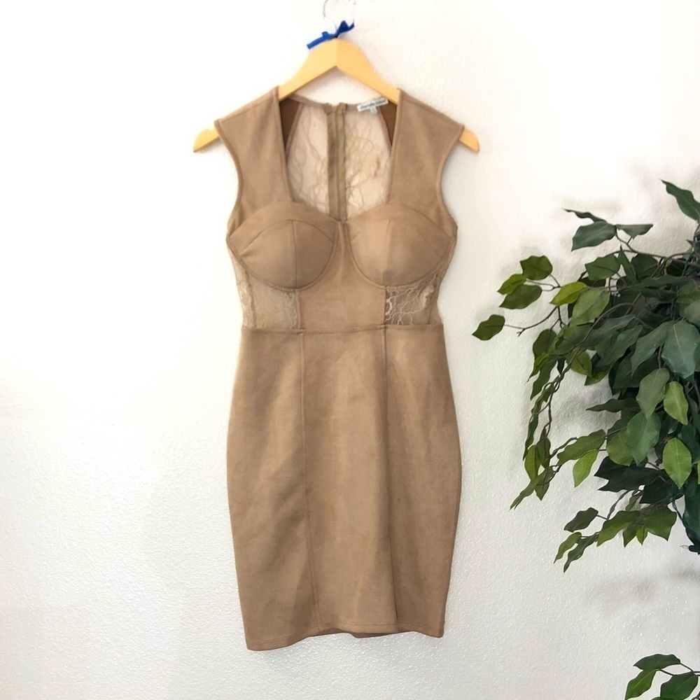 Charlotte Russe Tan Suede Lace Dress